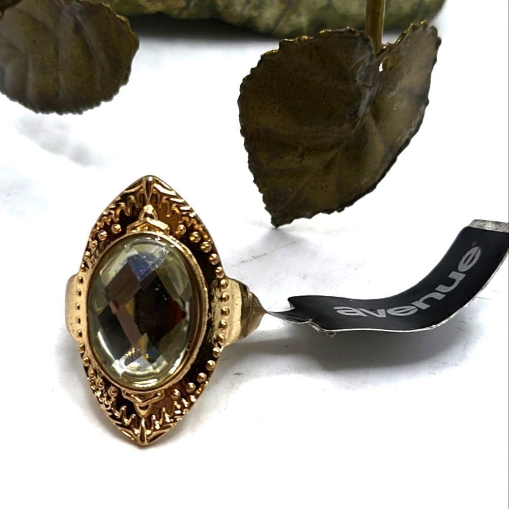 "5/$40" Avenue Goldtone Stretch Crystal Statement Ring